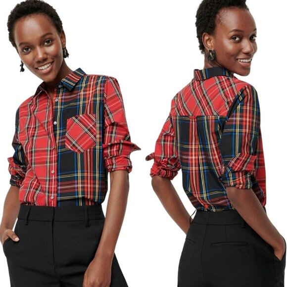 NWOT Women's J. CREW Classic Fit Boy Shirt Mixed Stewart Tartan Plaid | Size‎ 10 - Picture 1 of 11